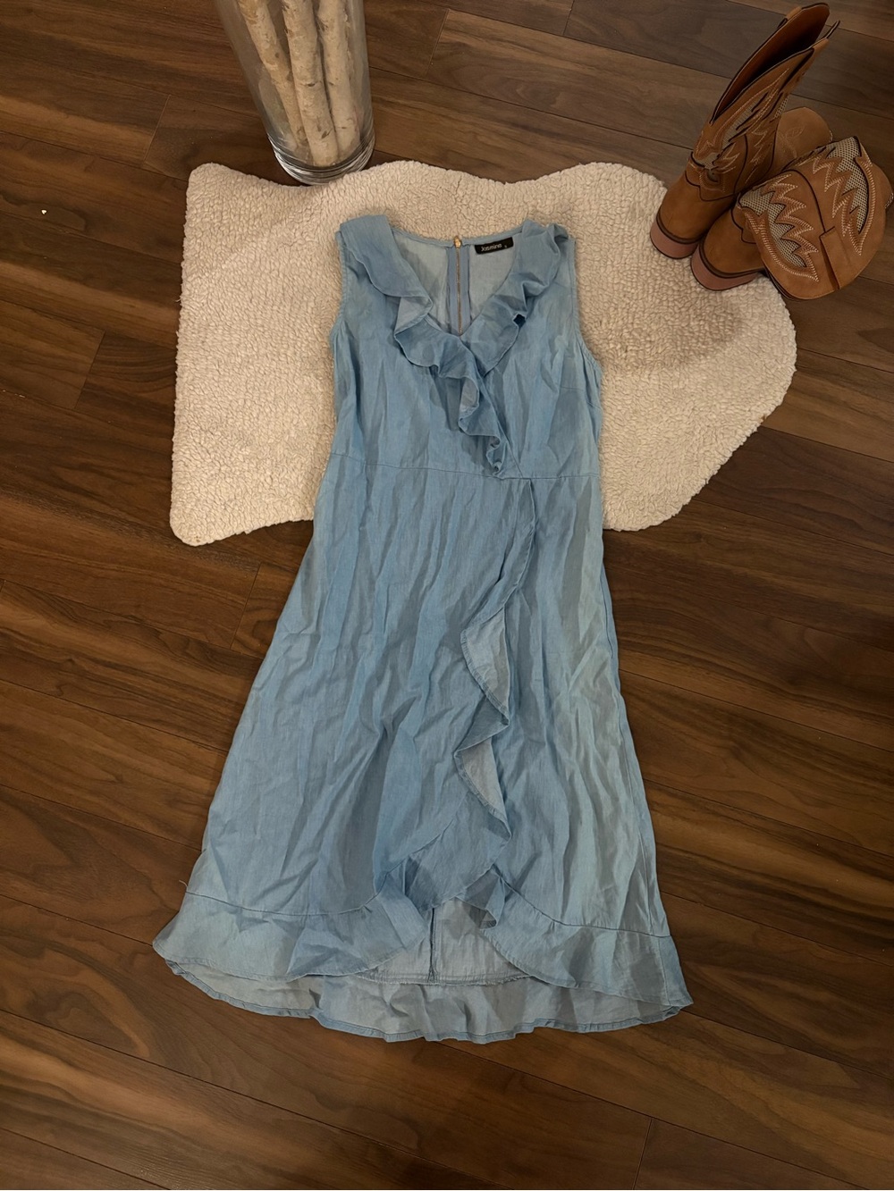 Light Blue Ruffled Sleeveless Dress -